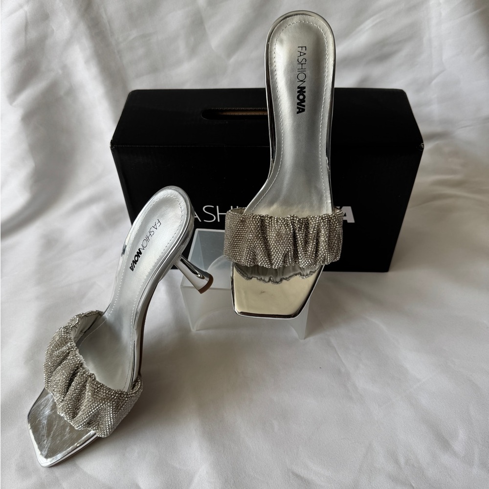 Fashion Nova Silver Heeled Sandals - Picture 2 of 6